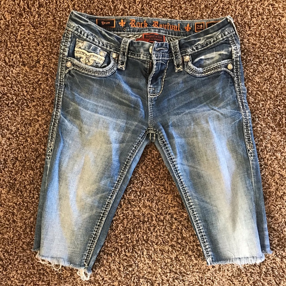 Rock Revival skinny jeans that I cut! Knee length